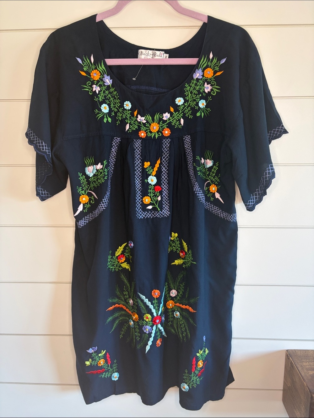 Embroidered Navy Floral Women's Dress Size XL